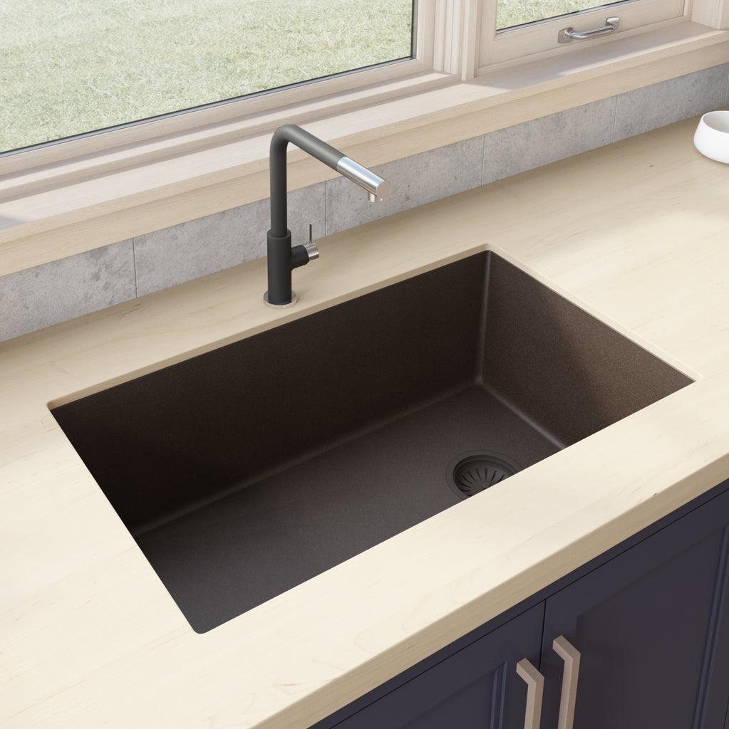 Granite 32x19 Offset Drain Single Basin Sink Espresso Brown