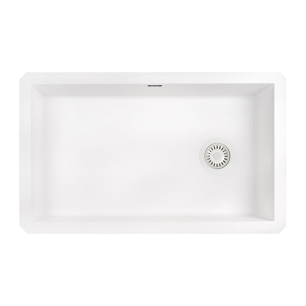 Granite 32x19 Offset Drain Single Basin Sink Artic White