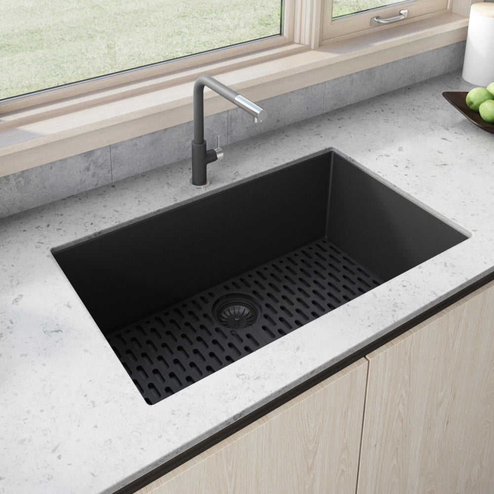 33" Midnight Black Granite Composite Single Basin Sink