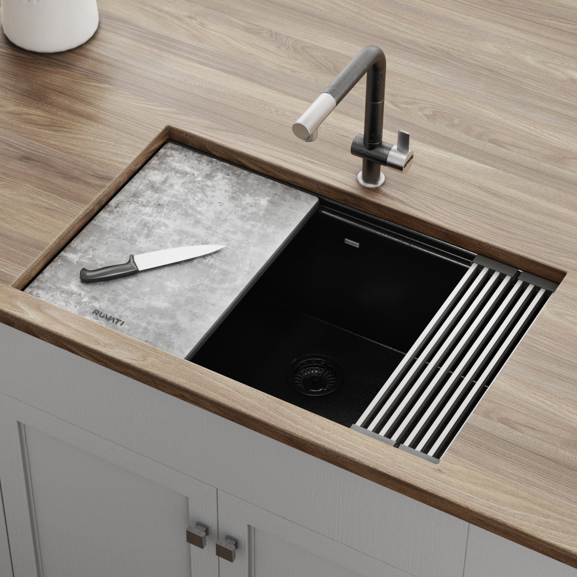 30" Granite Composite Workstation Matte Black Dual Mount Kitchen Sink