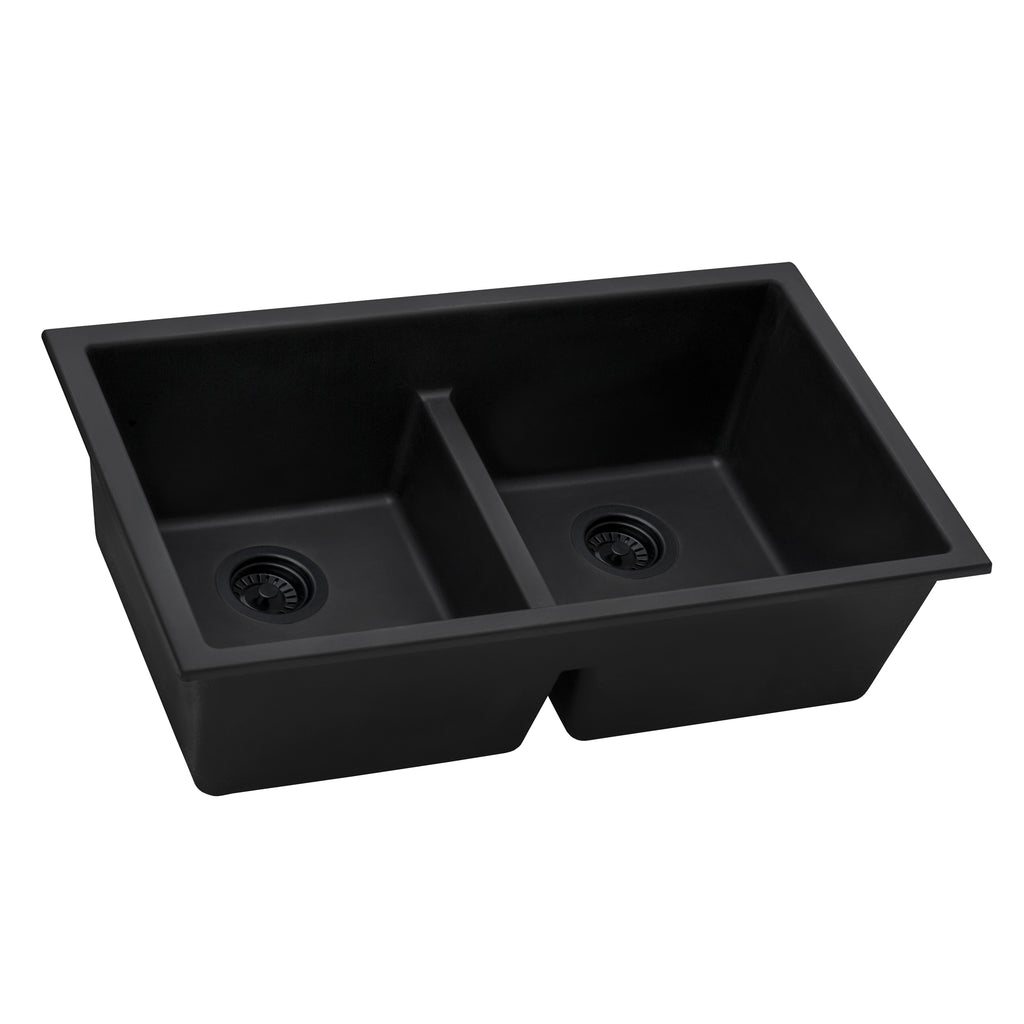 33" Midnight Black Granite Composite Double Basin Sink