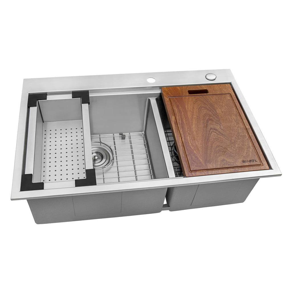 Topmount Workstation 33x22 60/40 Double Basin Sink