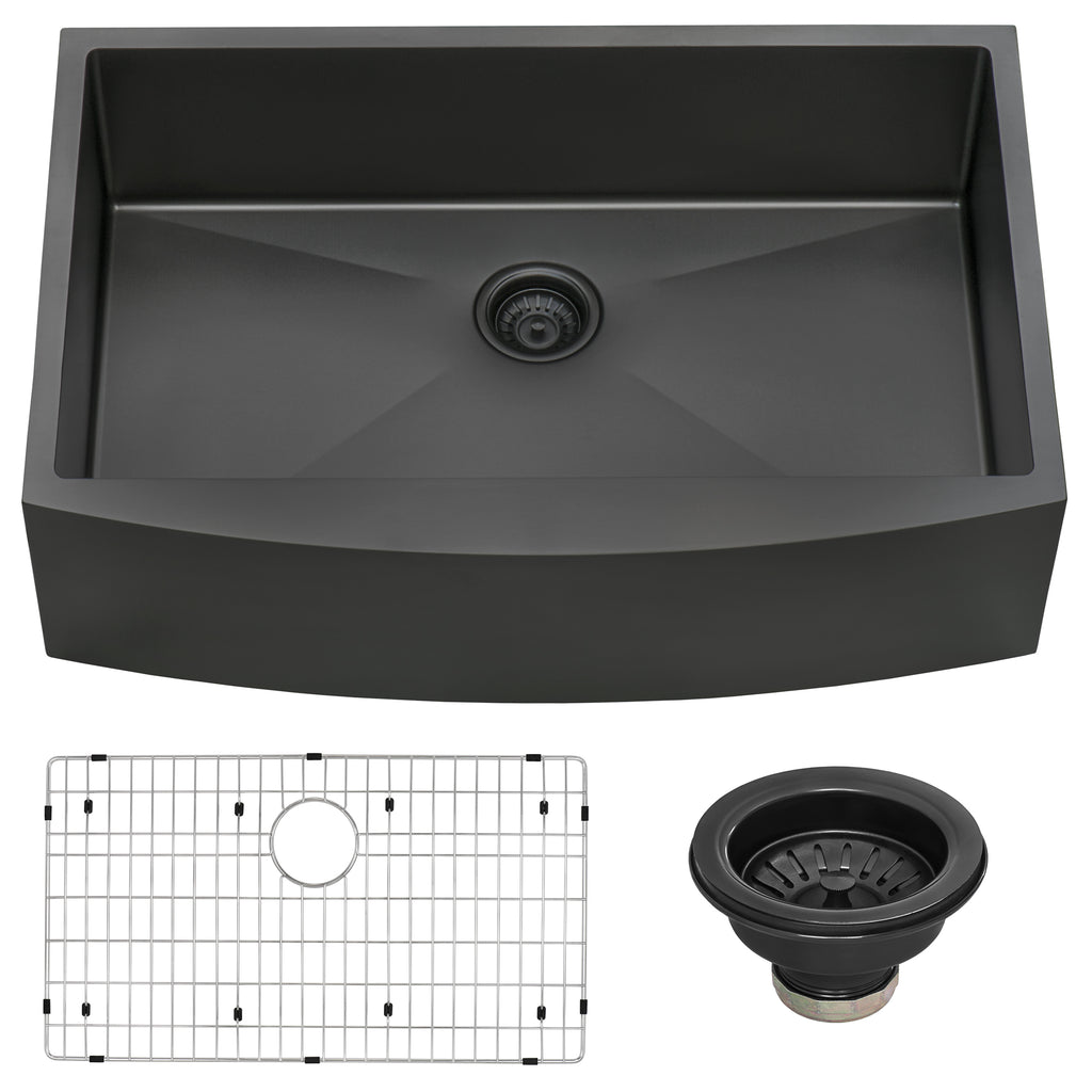 Apron Front 33x22 Single Basin Sink Black