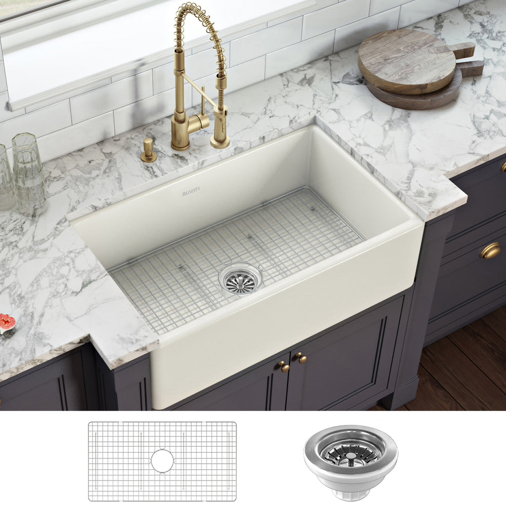 Fireclay Farmhouse 33x20 Reversible Single Basin Sink Biscuit