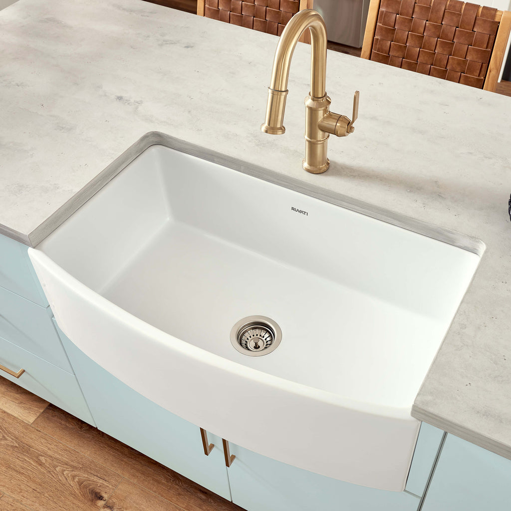 Fireclay Farmhouse 33x20 Curved Front Single Basin Sink White