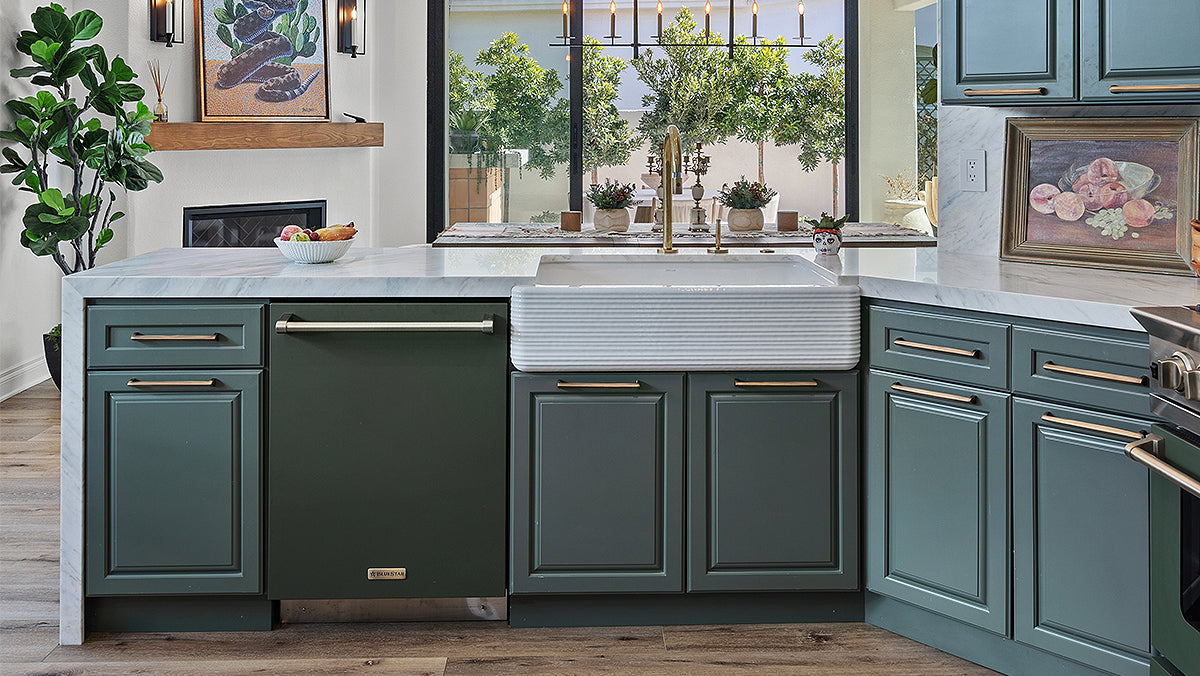 Lovely Sage Green Cabinets with Butcher Block Countertops